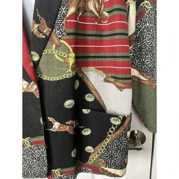 Raphael Lorenzo Vintage 1980s Gold Chain Print Blazer Women’s Sz Medium - Picture 2 of 8